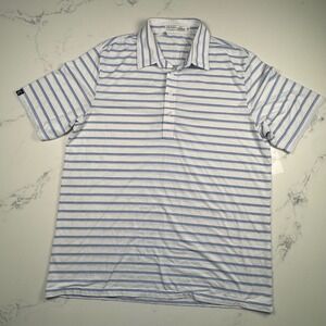 Criquet‎ Golf Polo Shirt Mens XL Blue White Stripe Retro Preppy Short Sleeve